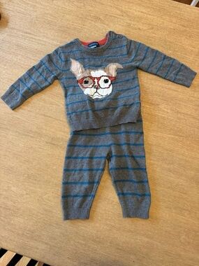 Andy and Evan Grey & Blue Striped Dog Sweater Pajama Set
